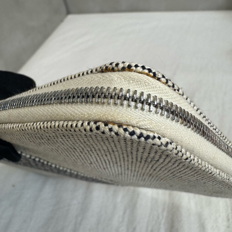 Hermes 黑拼色帆布亞麻ㄇ字拉鏈多功能手拿包-19