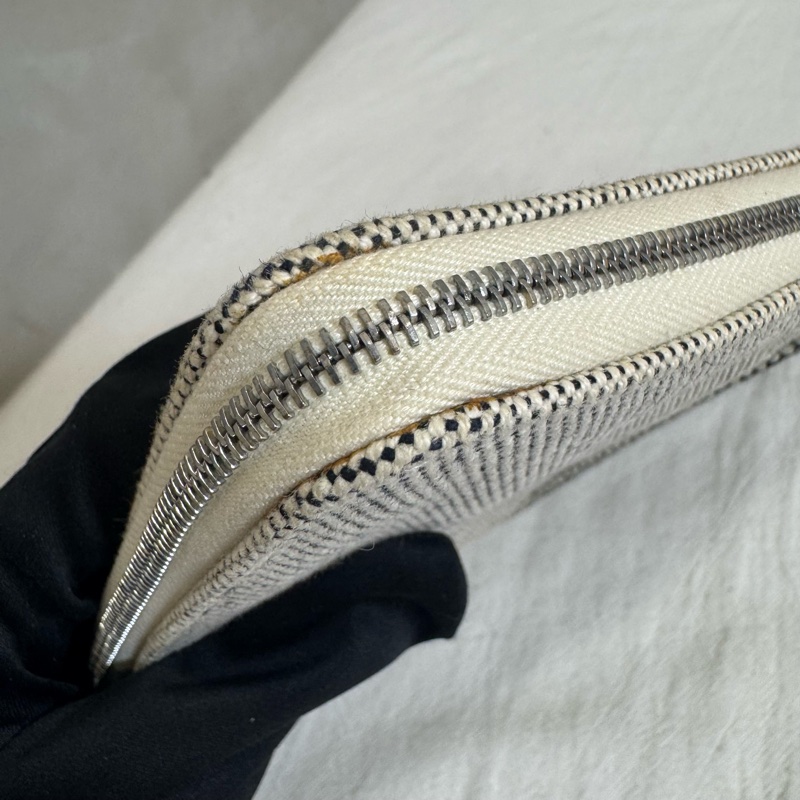 Hermes 黑拼色帆布亞麻ㄇ字拉鏈多功能手拿包-21