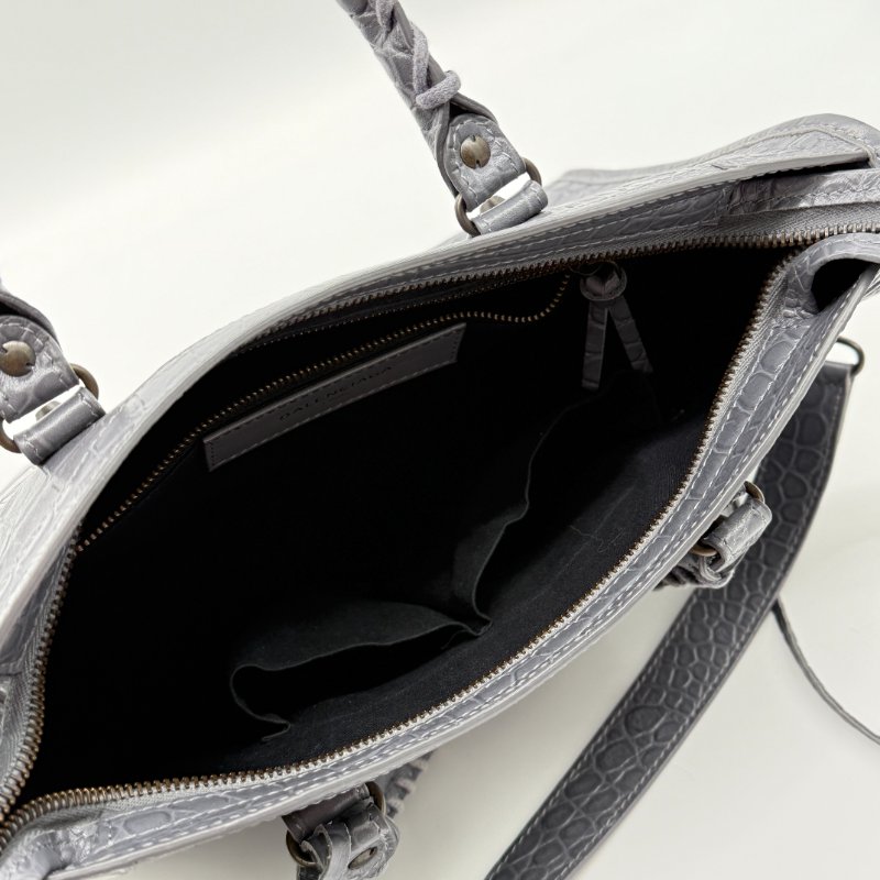 BALENCIAGA 巴黎世家 Calfskin Crocodile 藍灰色 牛皮 鱷魚壓紋 經典 機車包 Classic 手提包 斜背包-12