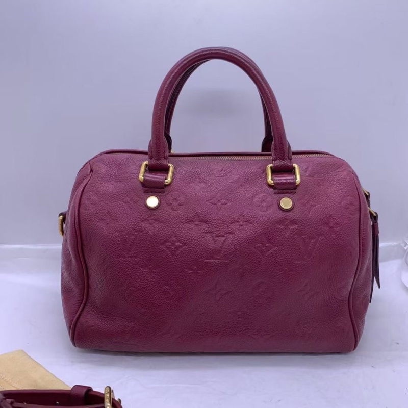二手 LVSpeedy25葡萄紫枕頭包經典牛皮老花壓紋手提包斜挎包女款,經典必入百搭便攜~通勤必備款~有鎖鑰匙~尺寸約:25×19×15cm-1