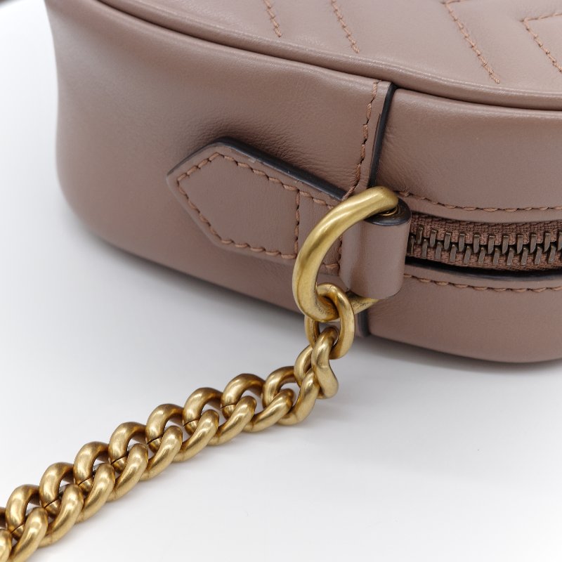 🌟超級新🌟【CP 精選🌟小編推薦】Gucci 古馳 Marmont 馬蒙18cm  奶咖色 牛皮 GG 金釦 鏈條包 相機包 斜跨包-5