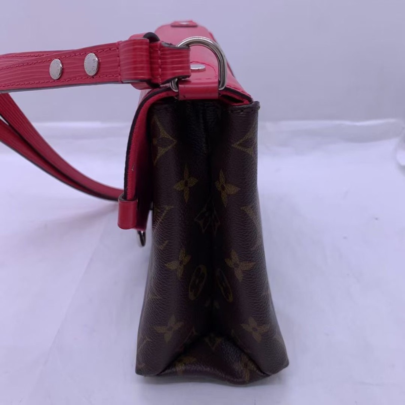 9.9新LV路易威登Saint Michel粉色水波紋拼老花信封包 肩帶可斜挎可單肩-6