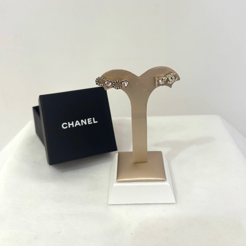 Chanel 雙C COCO愛心粉水鑽耳環-0