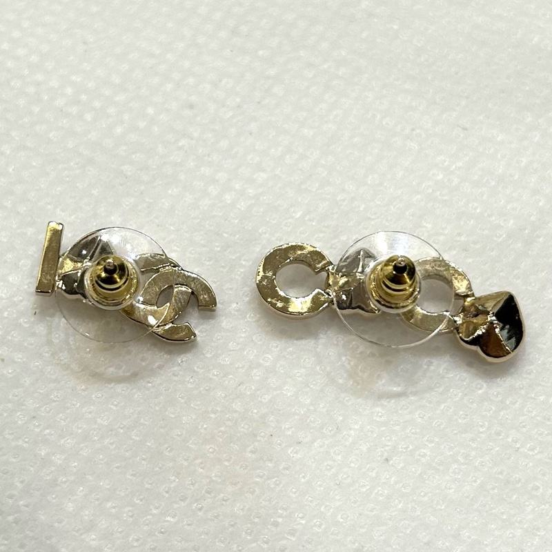 Chanel 雙C COCO愛心粉水鑽耳環-3