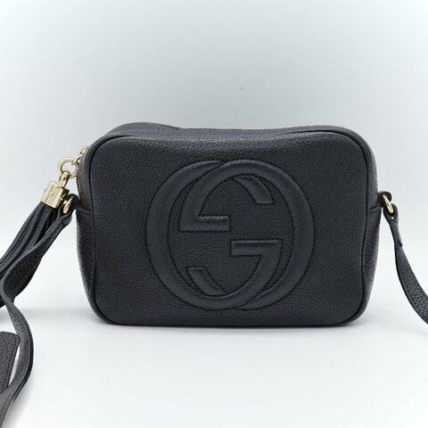 Gucci 古馳 Soho 黑色 荔枝牛皮 相機包 斜挎包