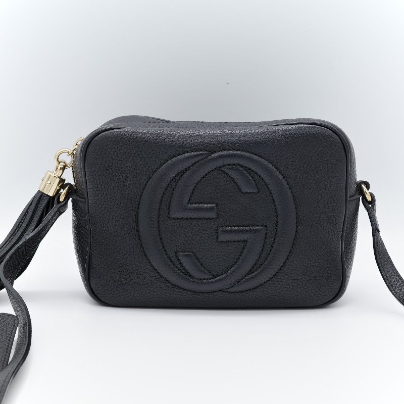 Gucci 古馳 Soho 黑色 荔枝牛皮 相機包 斜挎包-0