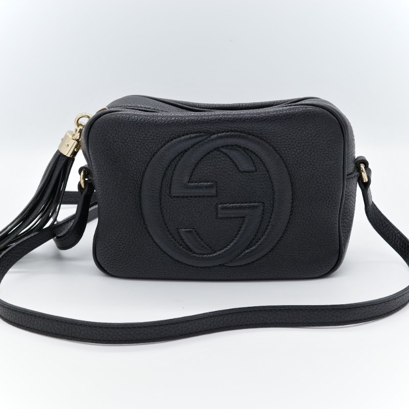 Gucci 古馳 Soho 黑色 荔枝牛皮 相機包 斜挎包-1