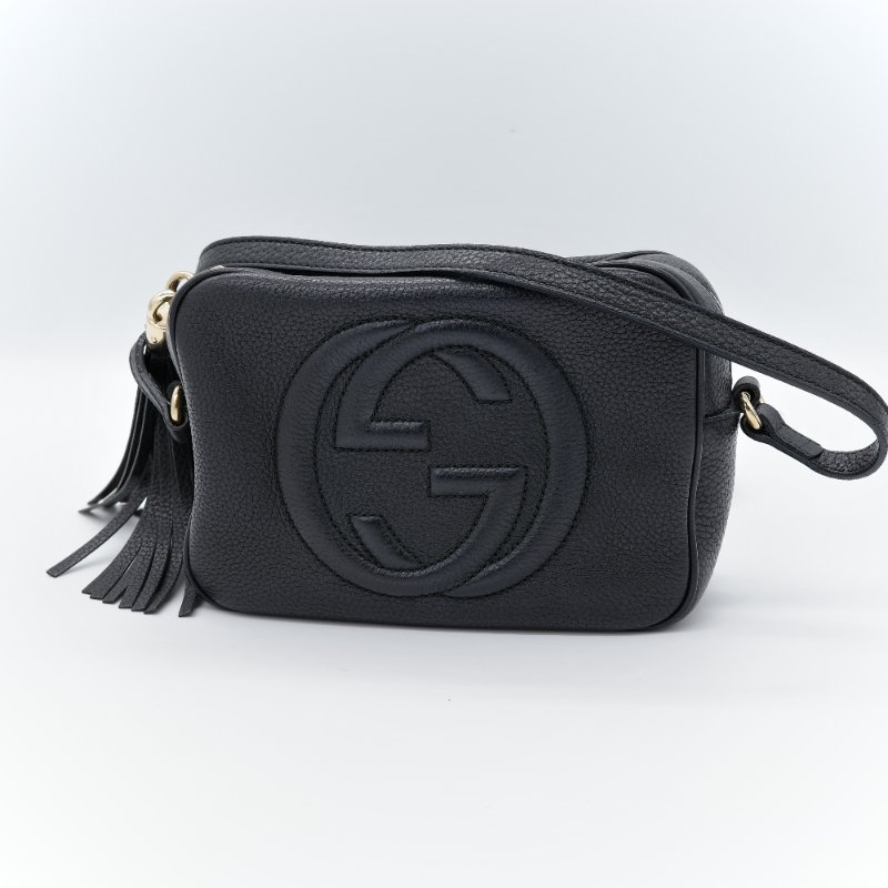 Gucci 古馳 Soho 黑色 荔枝牛皮 相機包 斜挎包-2