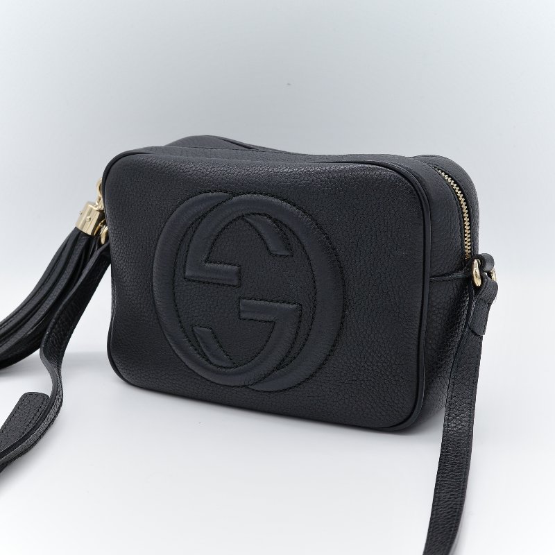 Gucci 古馳 Soho 黑色 荔枝牛皮 相機包 斜挎包-3