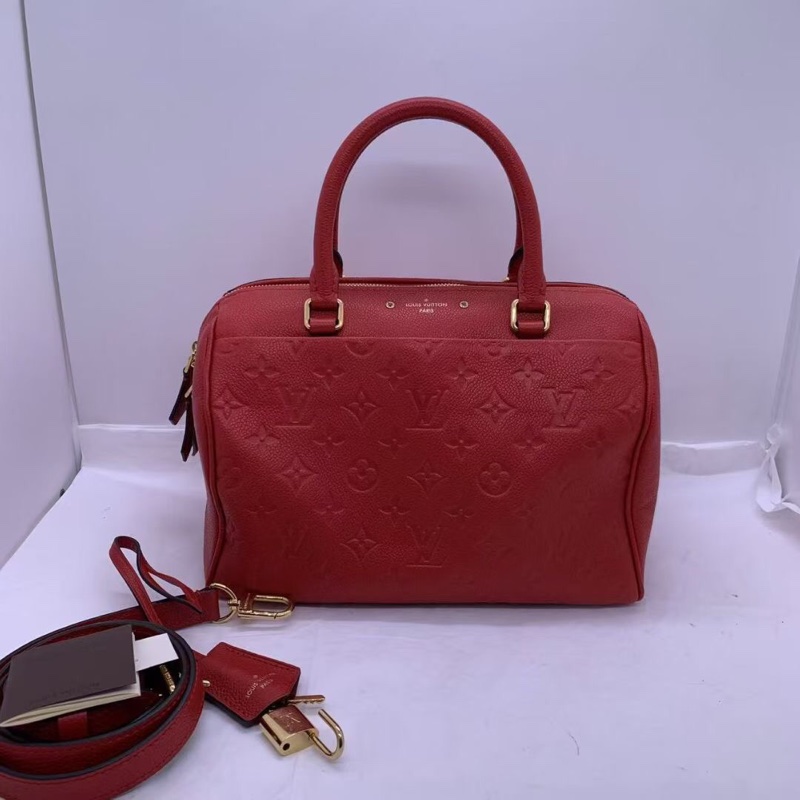 二手 路易威登LV speedy25紅色壓紋枕頭包-0