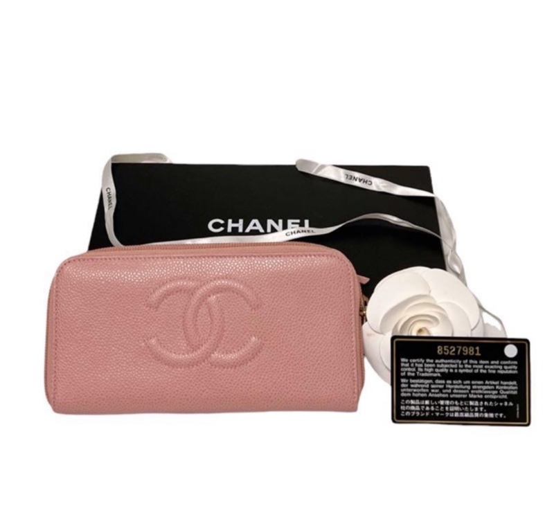 🍒CHANEL LOGO經典荔枝皮拉鍊4卡長夾 3F250911-1-1