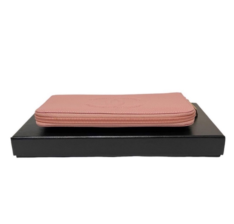 🍒CHANEL LOGO經典荔枝皮拉鍊4卡長夾 3F250911-1-3