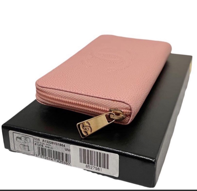 🍒CHANEL LOGO經典荔枝皮拉鍊4卡長夾 3F250911-1-4