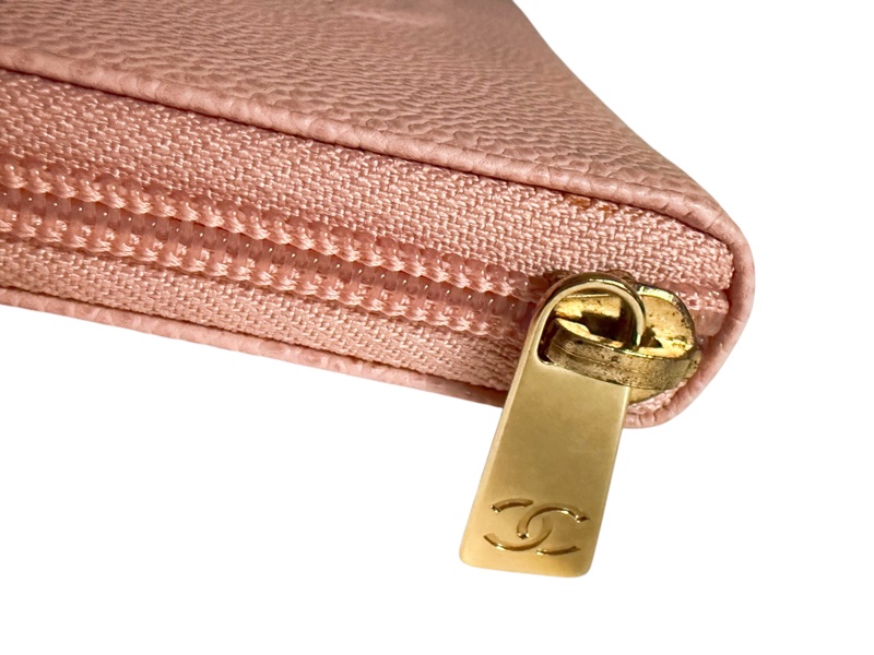 🍒CHANEL LOGO經典荔枝皮拉鍊4卡長夾 3F250911-1-8