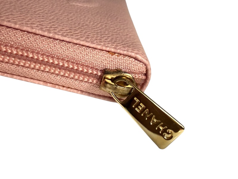 🍒CHANEL LOGO經典荔枝皮拉鍊4卡長夾 3F250911-1-9