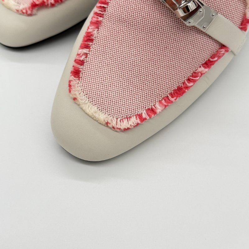 HERMES 愛馬仕 奶昔白 牛皮拼織物 KELLY 穆勒鞋  EU 35 1/2｜專櫃62,000-3