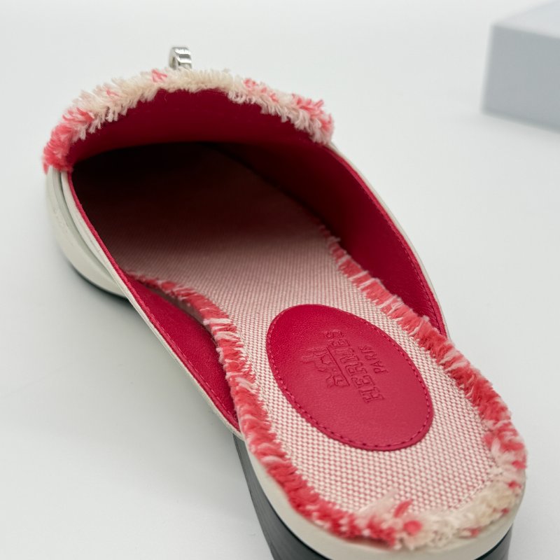 HERMES 愛馬仕 奶昔白 牛皮拼織物 KELLY 穆勒鞋  EU 35 1/2｜專櫃62,000-7