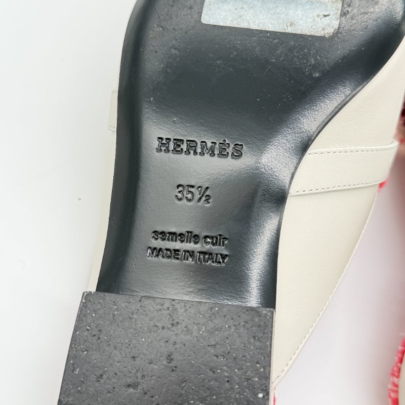 HERMES 愛馬仕 奶昔白 牛皮拼織物 KELLY 穆勒鞋  EU 35 1/2｜專櫃62,000-10