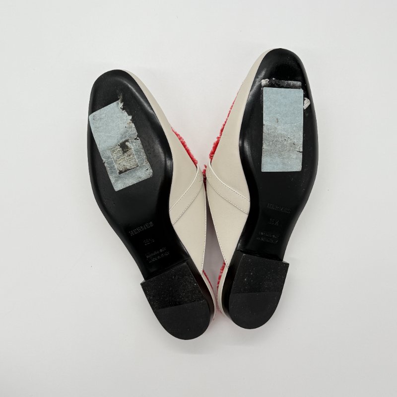 HERMES 愛馬仕 奶昔白 牛皮拼織物 KELLY 穆勒鞋  EU 35 1/2｜專櫃62,000-11