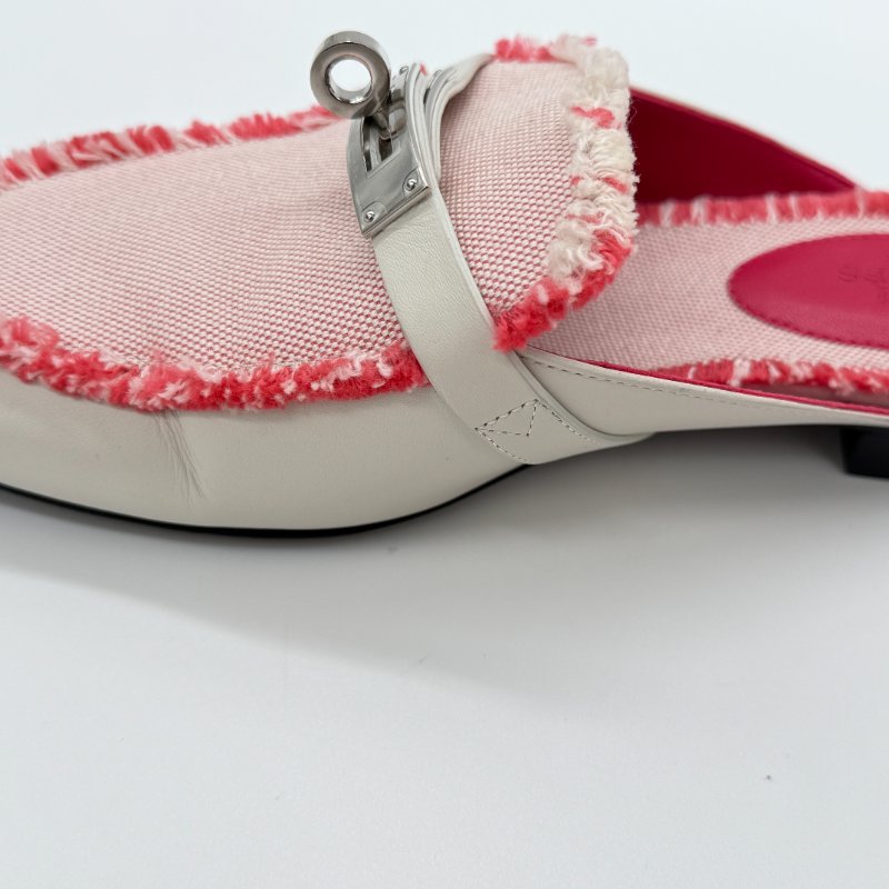 HERMES 愛馬仕 奶昔白 牛皮拼織物 KELLY 穆勒鞋  EU 35 1/2｜專櫃62,000-14