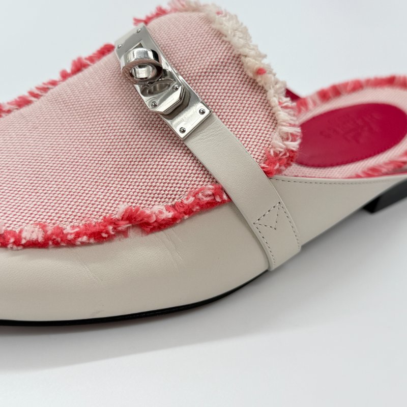 HERMES 愛馬仕 奶昔白 牛皮拼織物 KELLY 穆勒鞋  EU 35 1/2｜專櫃62,000-15