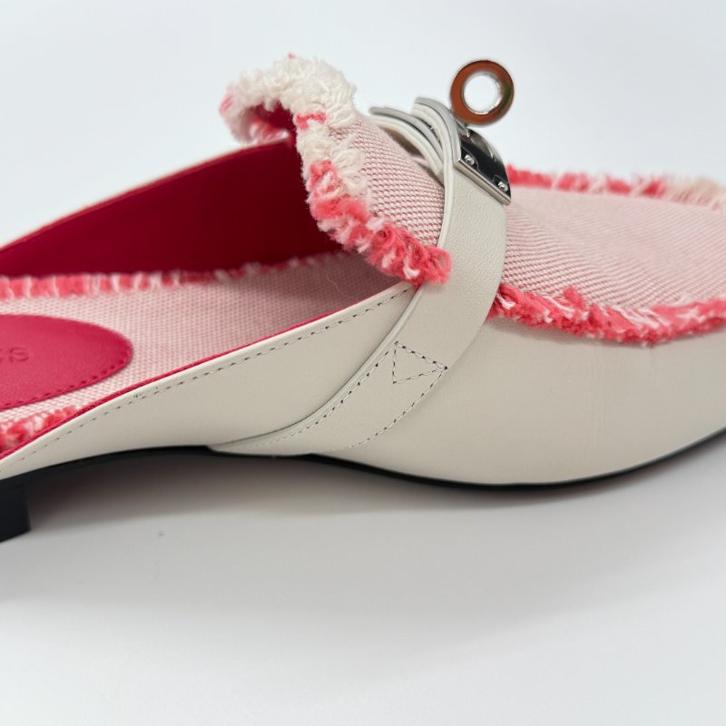 HERMES 愛馬仕 奶昔白 牛皮拼織物 KELLY 穆勒鞋  EU 35 1/2｜專櫃62,000-16