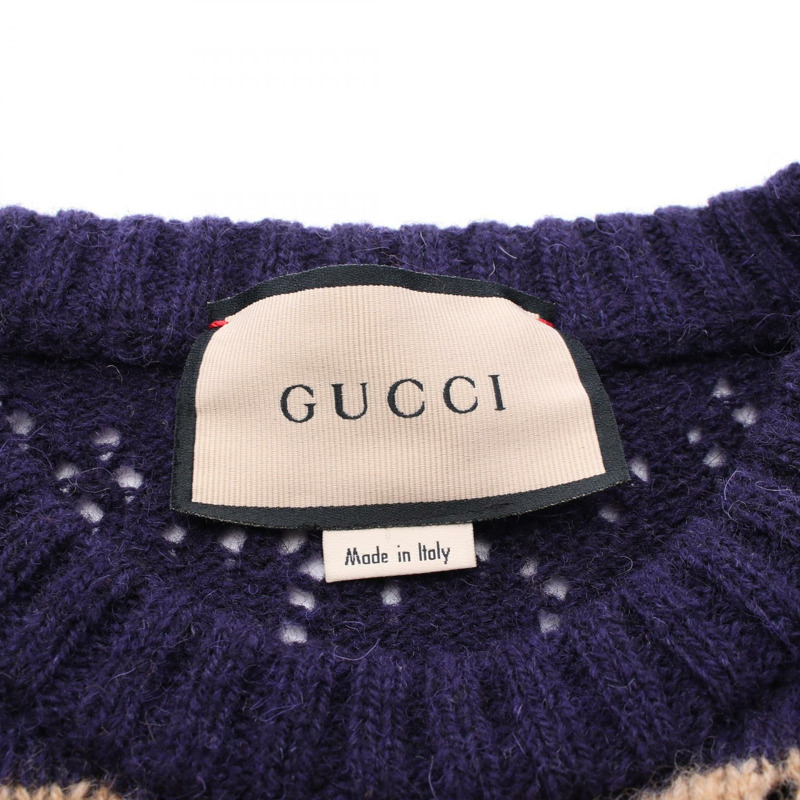 GUCCI GG圖案針織套頭毛衣 645293 羊毛 棕色 海軍藍 #XL 二手 男款-2