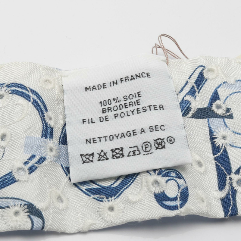 愛馬仕 Twilly DO RE BOUCLES 刺繡絲巾，藍白相間，二手女款-2