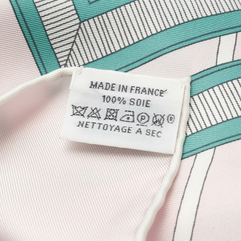 HERMES Carre90 LES AMOUREUX DE PARIS 圍巾絲綢粉色綠色二手女式-2