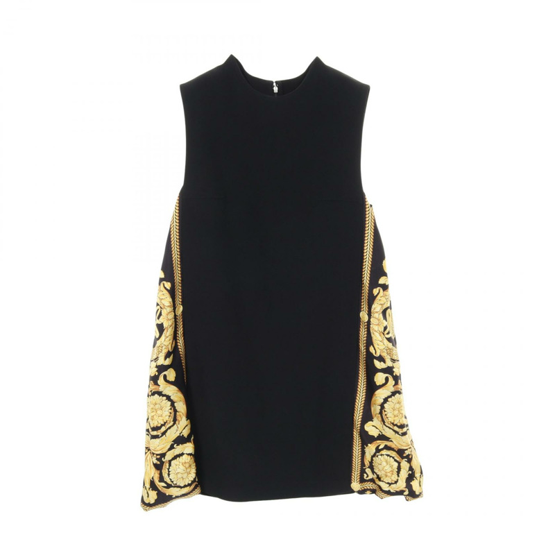VERSACE BAROCCO 迷你洋裝 人造絲醋酸纖維 黑黃色 #40 二手 女款-0