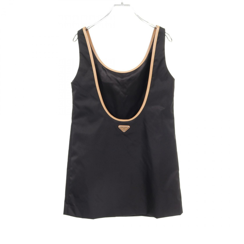 PRADA RE-NYLON 迷你連身裙 尼龍皮革 黑色 米色 38 碼 二手 女款-1