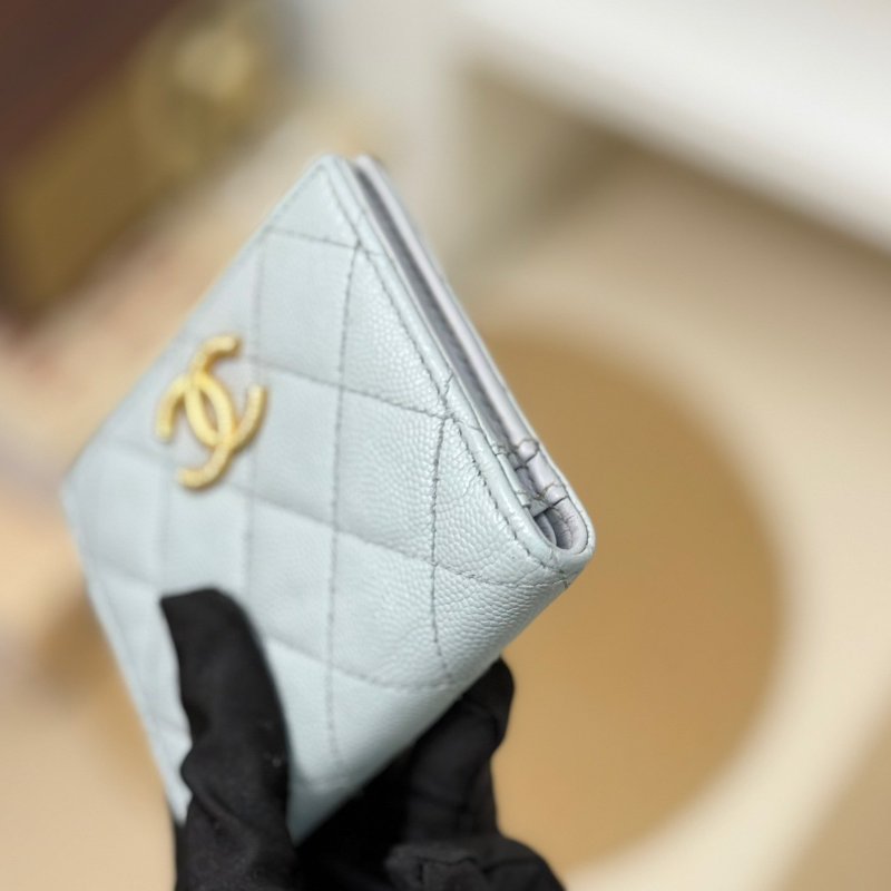 🏷️Chanel.23B 金線編織對開短夾 藍灰色-5