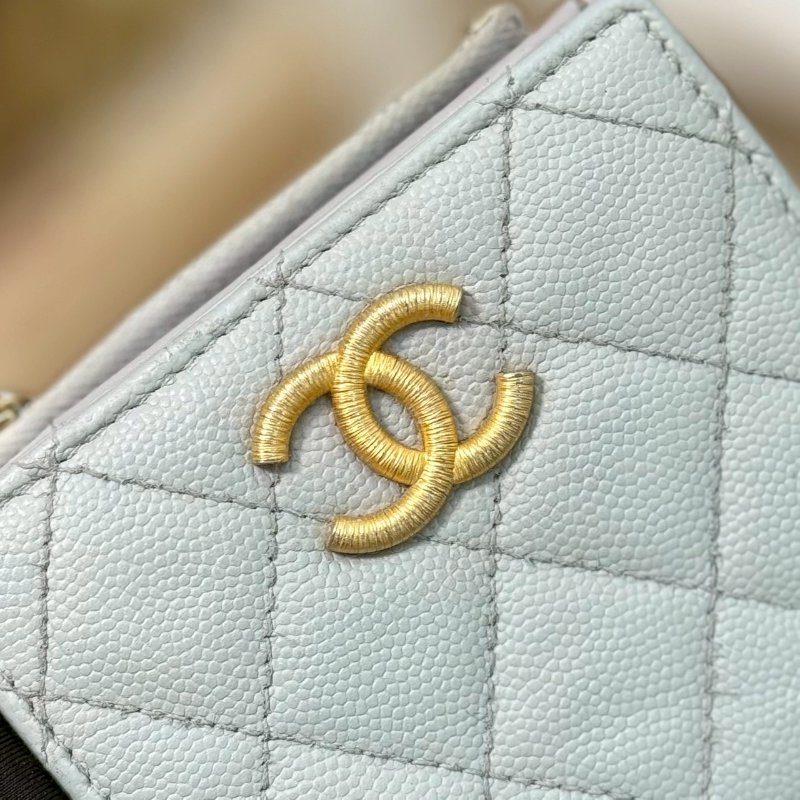 🏷️Chanel.23B 金線編織對開短夾 藍灰色-11