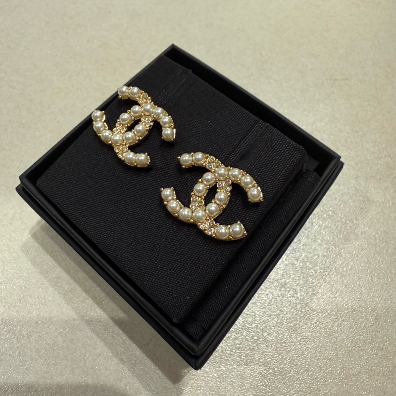 Chanel 大Logo珍珠水鑽耳環-3
