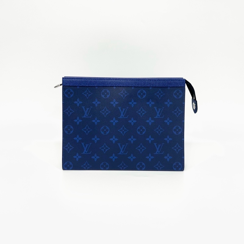 LV海洋藍色牛皮銀鍊Pochette Voyage MM手拿包M30423-0