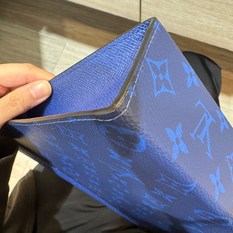 LV海洋藍色牛皮銀鍊Pochette Voyage MM手拿包M30423-7