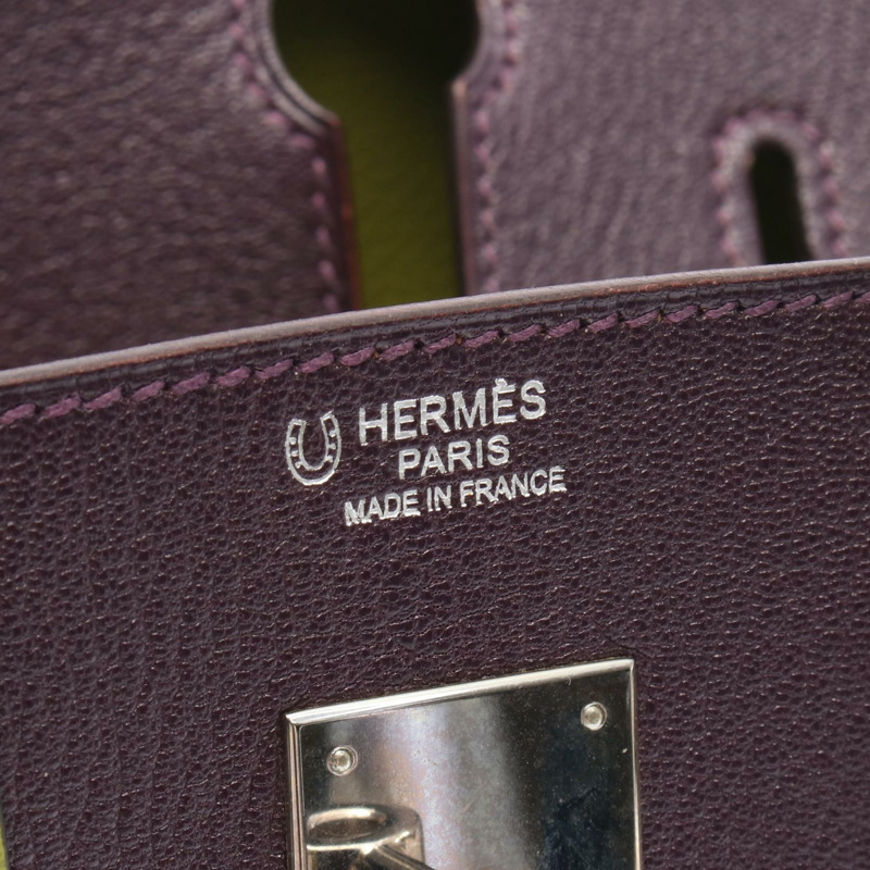 愛馬仕鉑金包 30 手提包 Chevre 皮革 Anis 綠色 Prune 二手女士 SHW M 2009-3