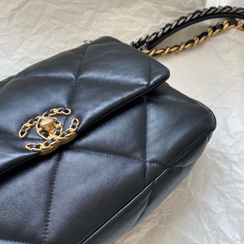 Chanel香奈兒 19bag黑金中號羊皮鏈條包 芯片款-7
