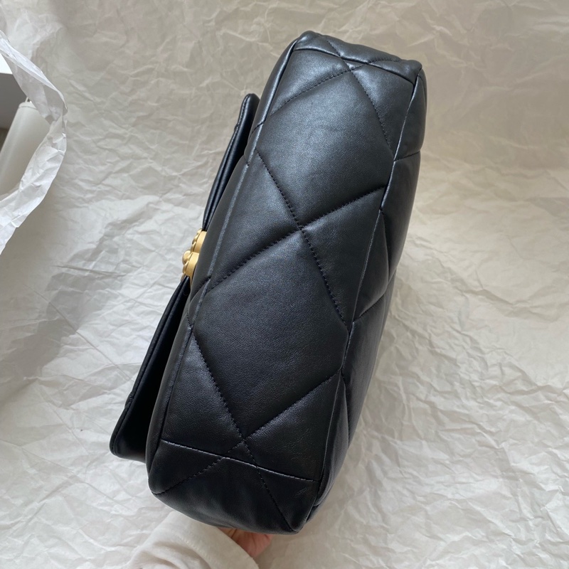 Chanel香奈兒 19bag黑金中號羊皮鏈條包 芯片款-12