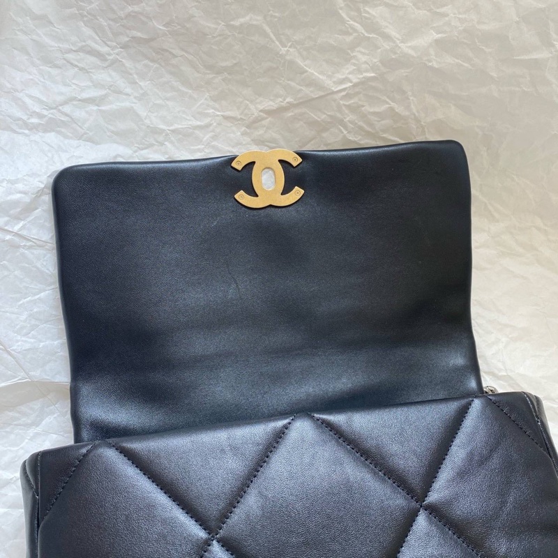 Chanel香奈兒 19bag黑金中號羊皮鏈條包 芯片款-13