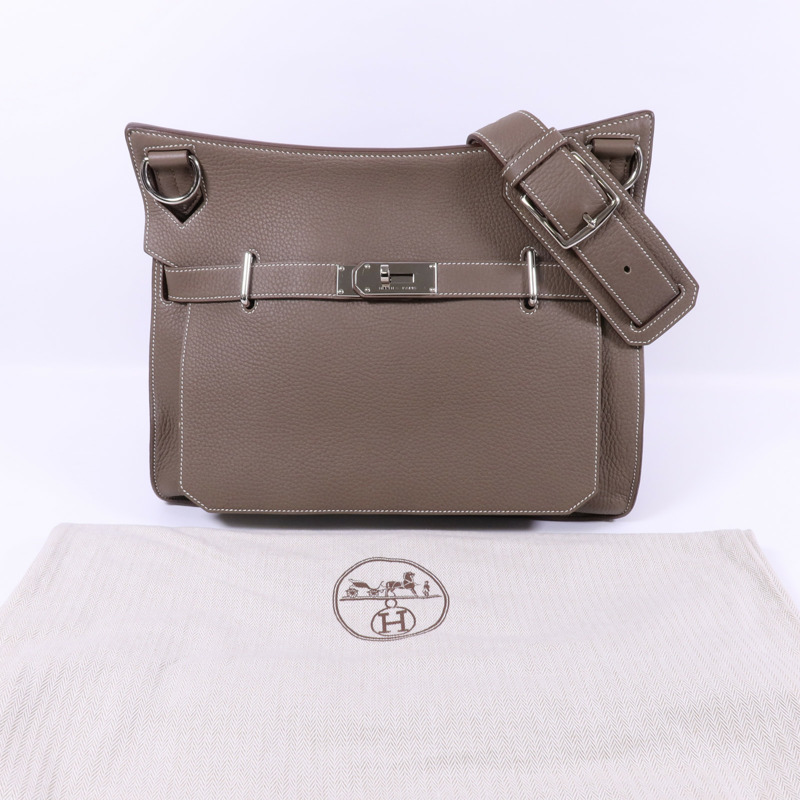 HERMES Clemence皮革Jypsiere 34銀扣肩背袋Etoupe-9