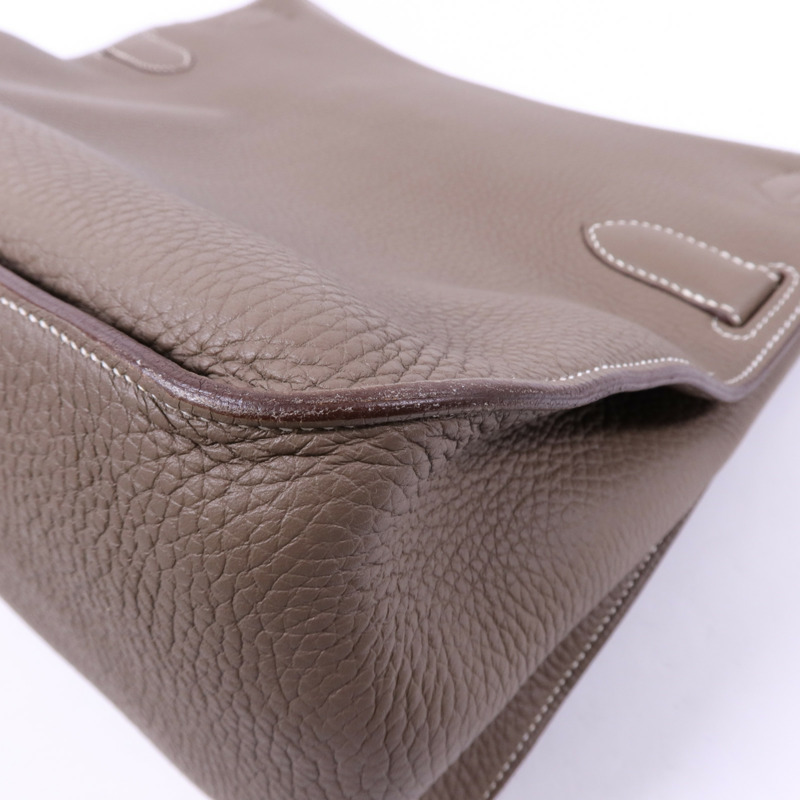 HERMES Clemence皮革Jypsiere 34銀扣肩背袋Etoupe-13