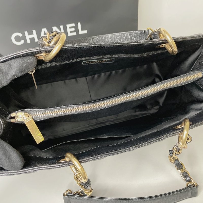 CHANEL GST荔枝黑金購物包-6