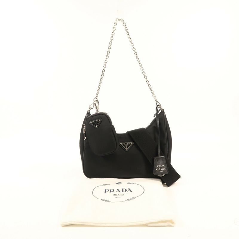 PRADA 尼龍Re-Edition 2005銀扣肩背袋-8