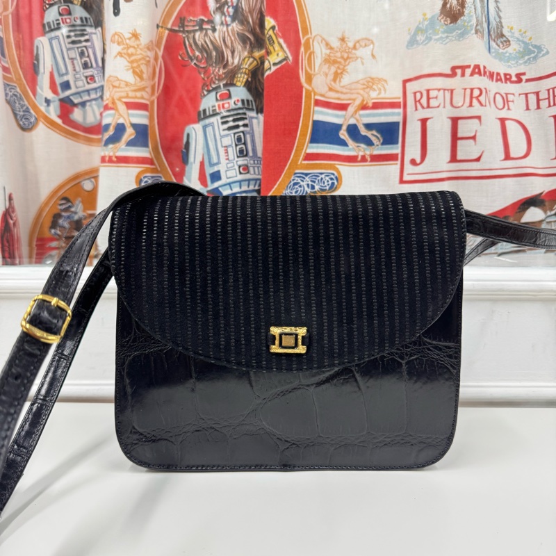 罕有 Bally 中古拼接皮革斜背包 豆腐包 黑色-0