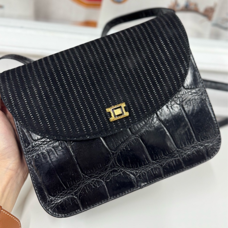 罕有 Bally 中古拼接皮革斜背包 豆腐包 黑色-3