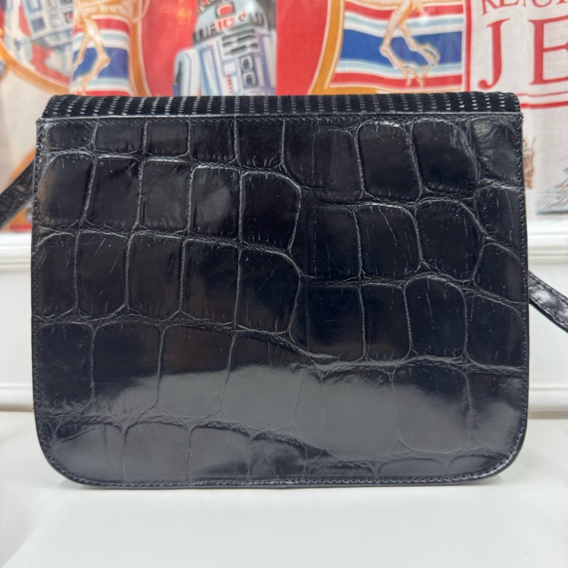 罕有 Bally 中古拼接皮革斜背包 豆腐包 黑色-4