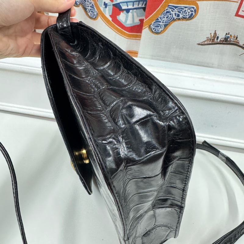 罕有 Bally 中古拼接皮革斜背包 豆腐包 黑色-6