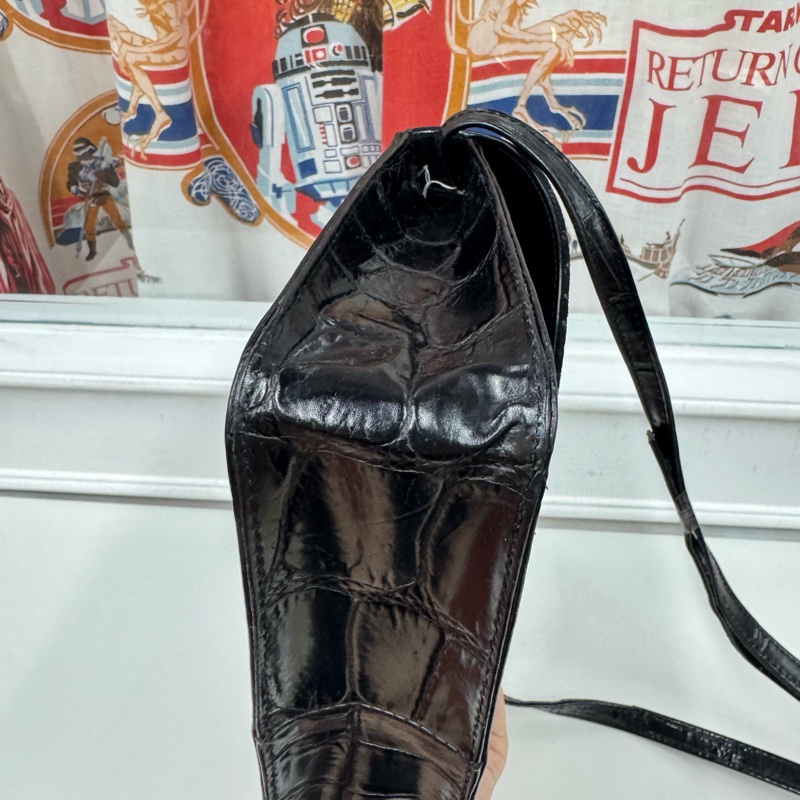 罕有 Bally 中古拼接皮革斜背包 豆腐包 黑色-7