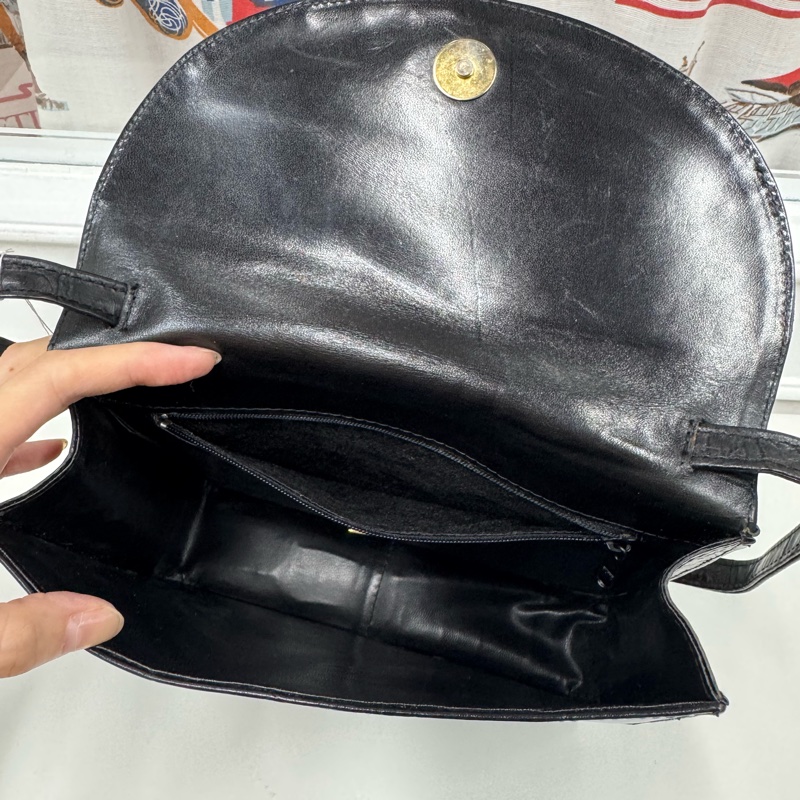 罕有 Bally 中古拼接皮革斜背包 豆腐包 黑色-12